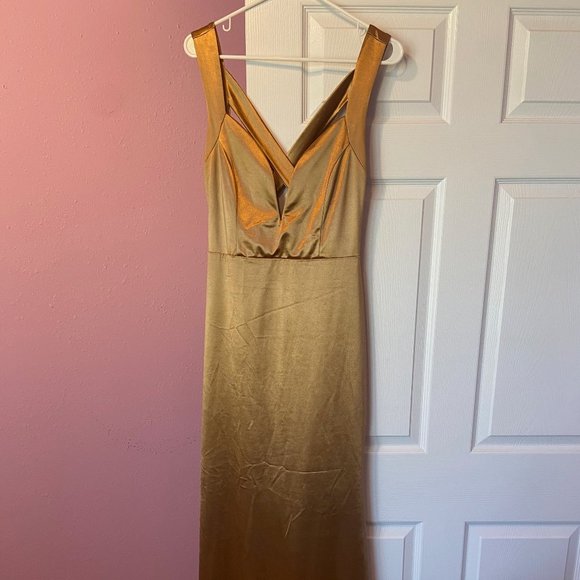 Lulu's Gold Satin Mermaid Maxi Dress - Picture 3 of 5